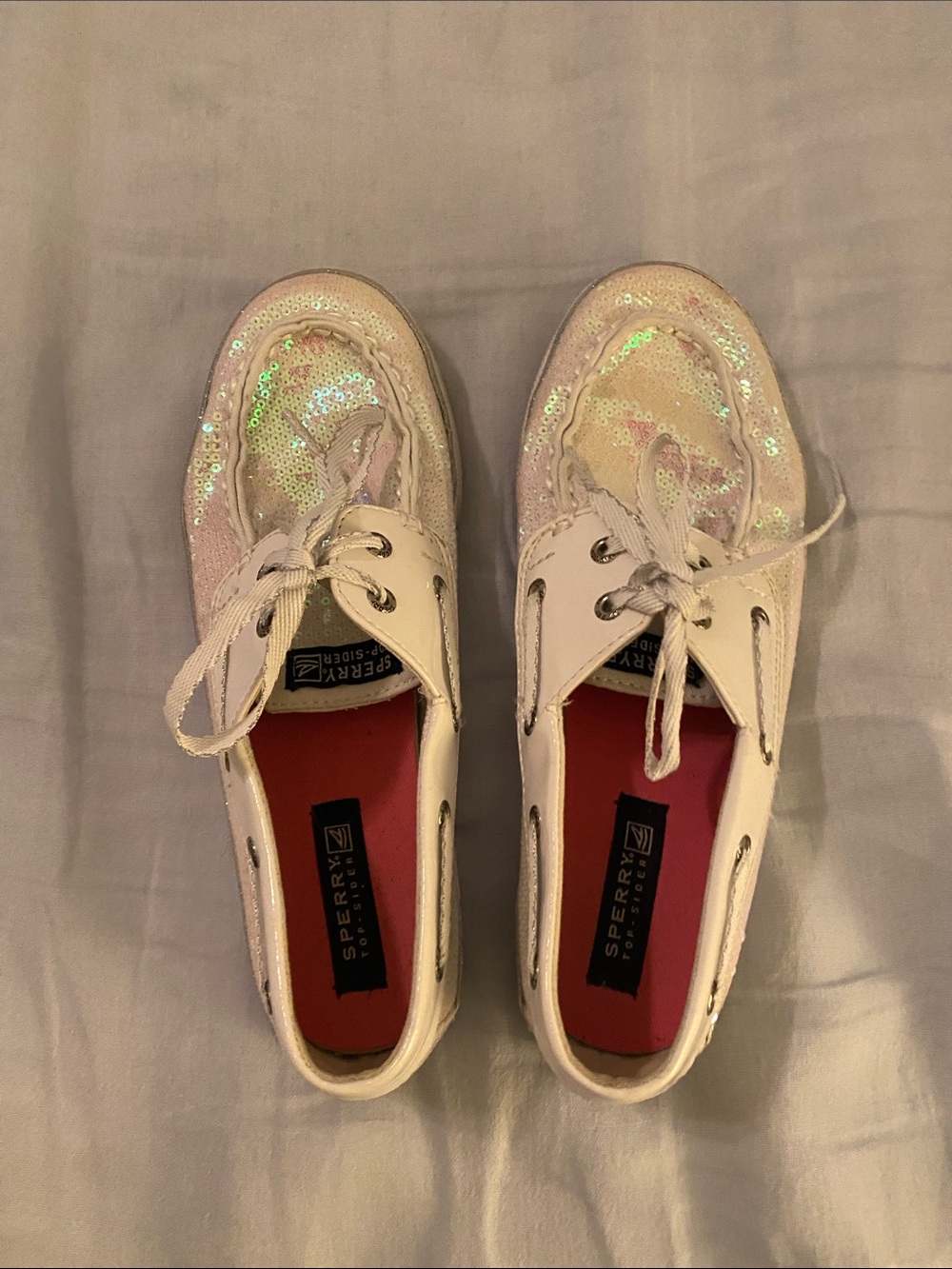 Sperry White Iridescent Sequin Women’s Boat Shoes